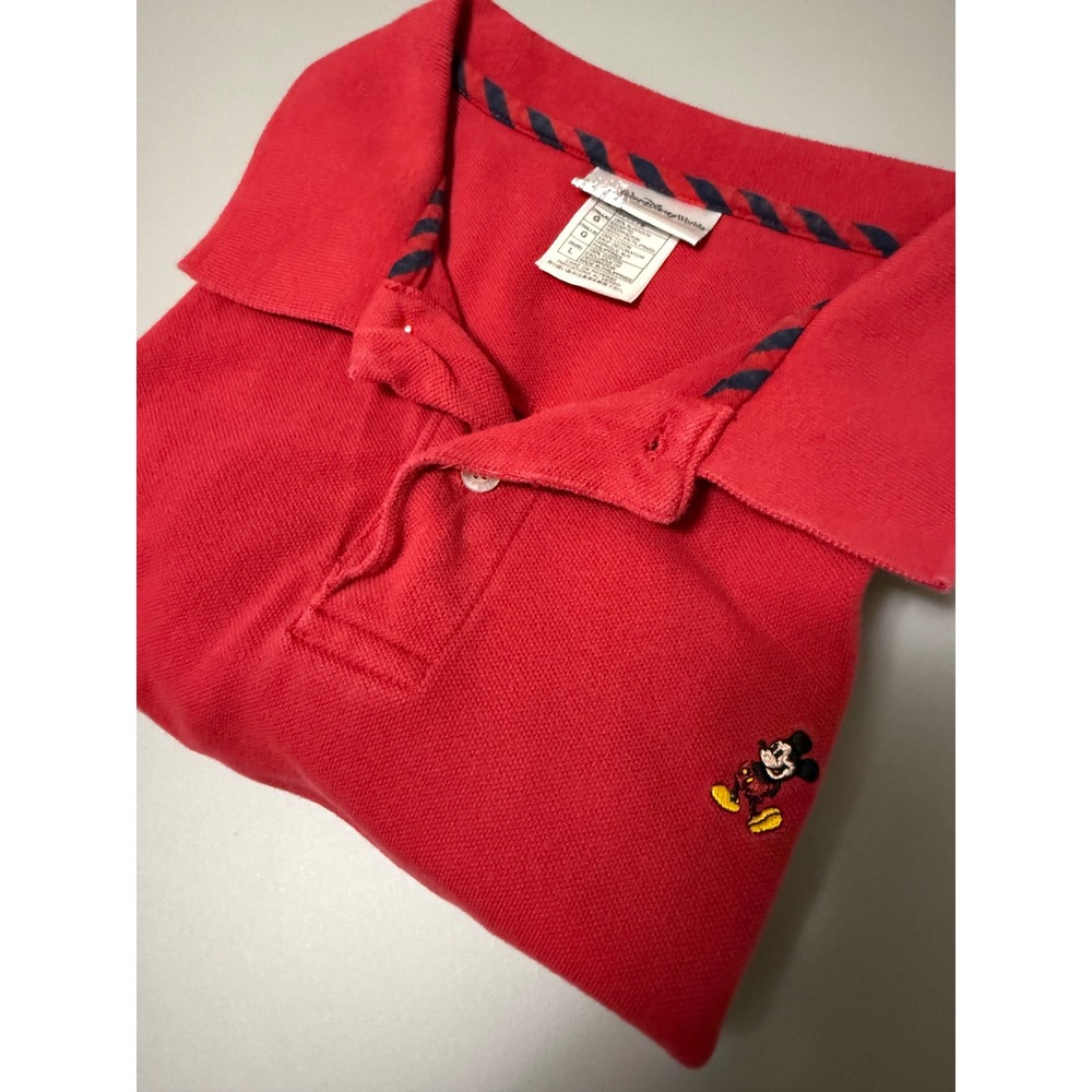 Walt Disney World Mens Red Mickey Mouse‎ Embroidered Pique Polo Shirt Large